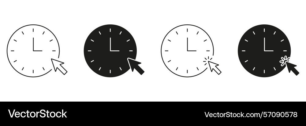 Clock with cursor line and solid icon set time Clock with cursor line and solid icon set time vector image