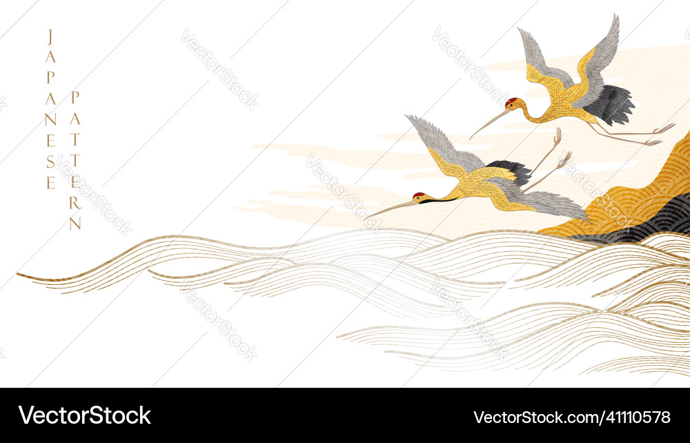 Crane bird decoration japanese background Crane bird decoration japanese background vector image