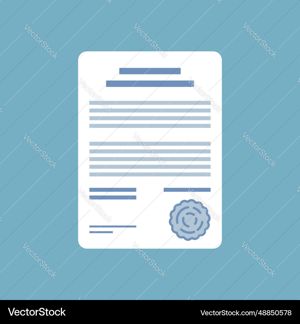 Document with stamp and text icon in flat style Document with stamp and text icon in flat style Vector Image