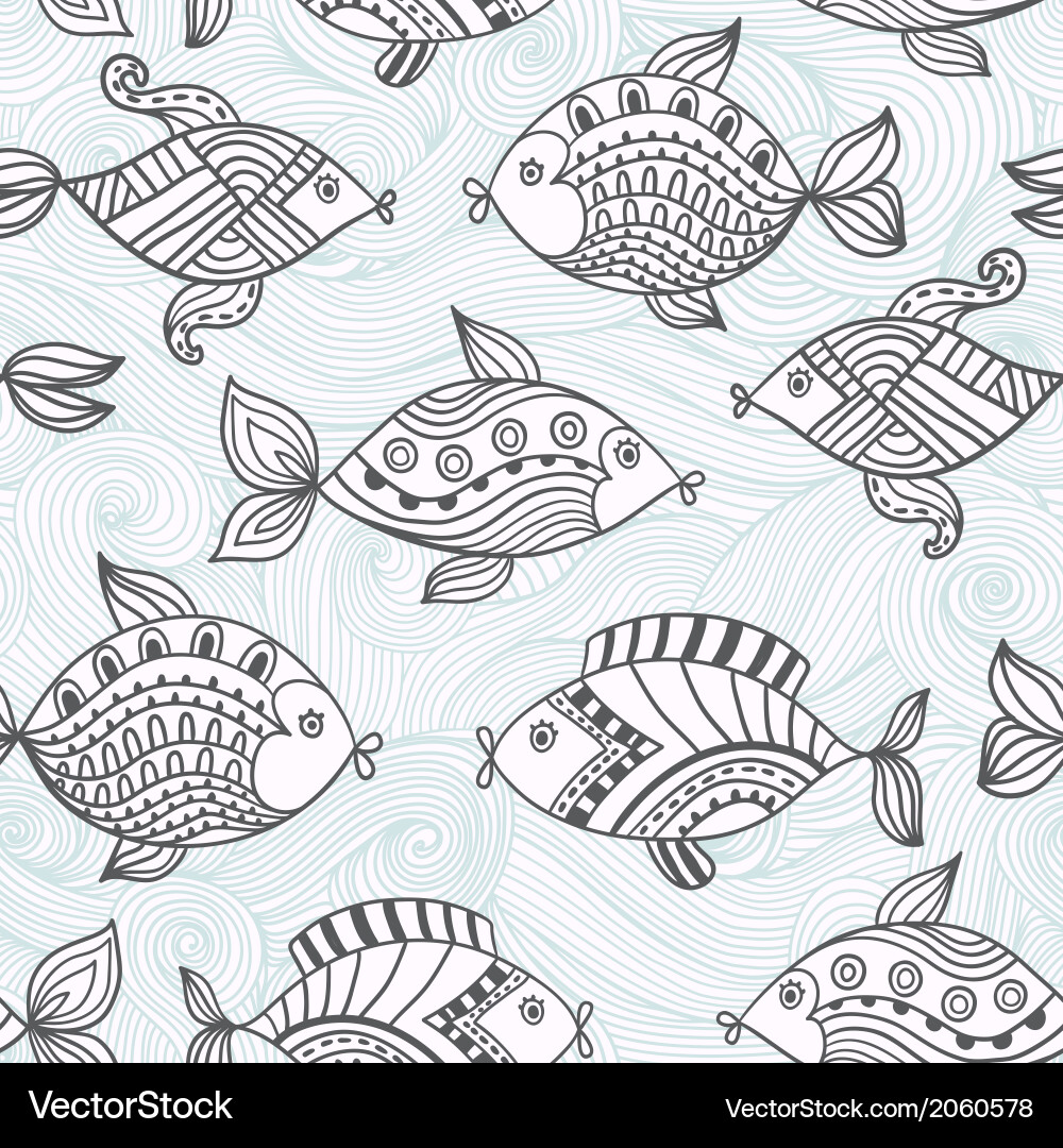 Fish pattern in abstract styleseamless can vector image