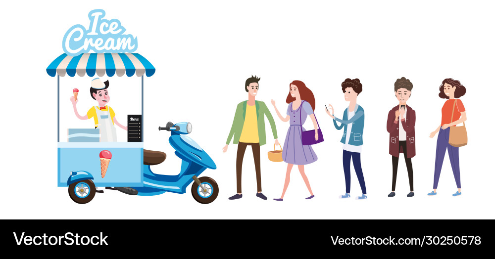 Ice cream seller man with cold dessert Ice cream seller man with cold dessert vector image