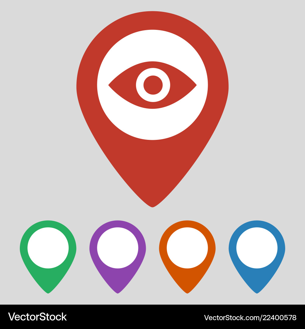 Map pointer with eye icon on gray background Map pointer with eye icon on gray background vector image