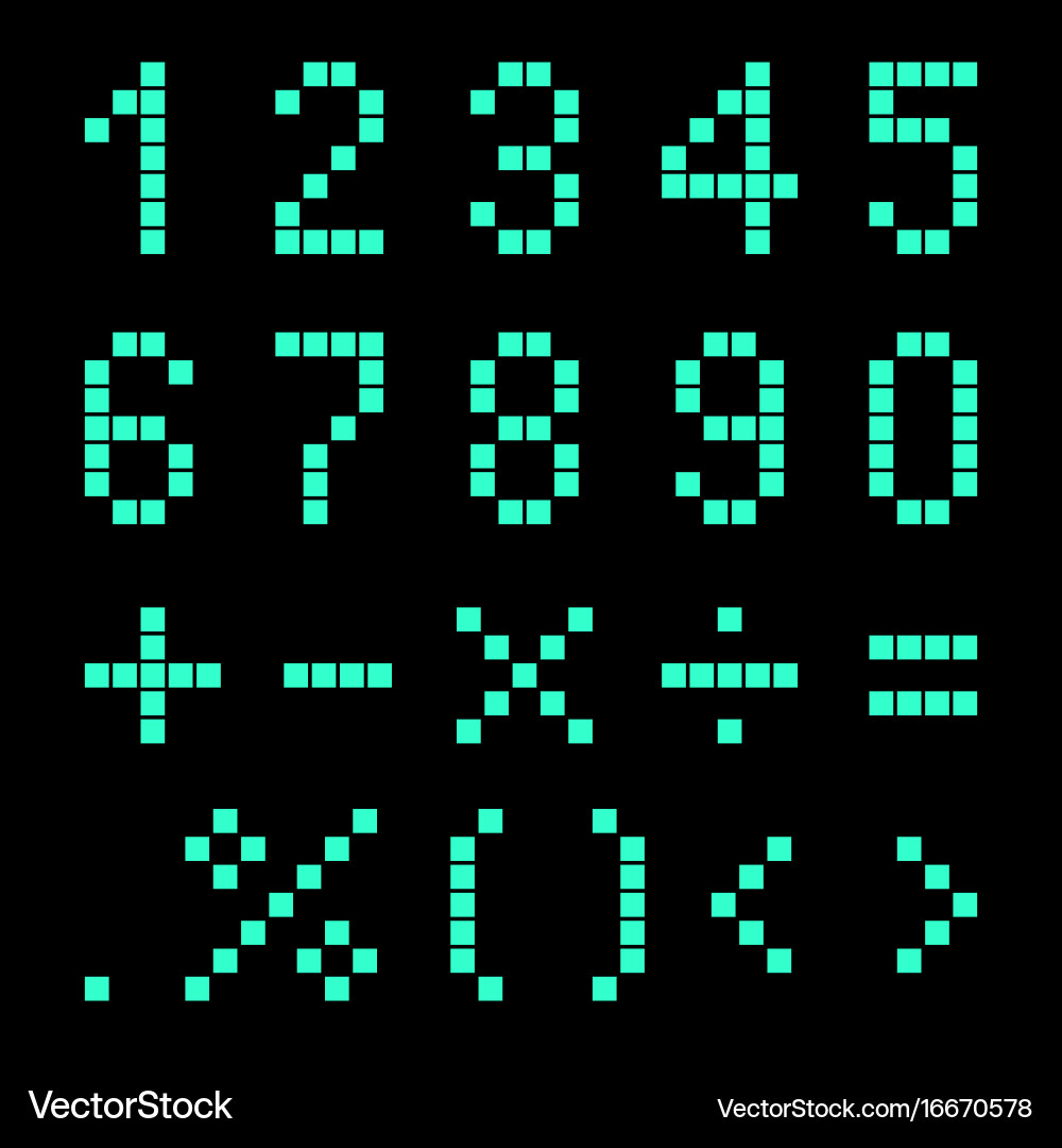 Numbers and mathematical signs from pixels Vector Image