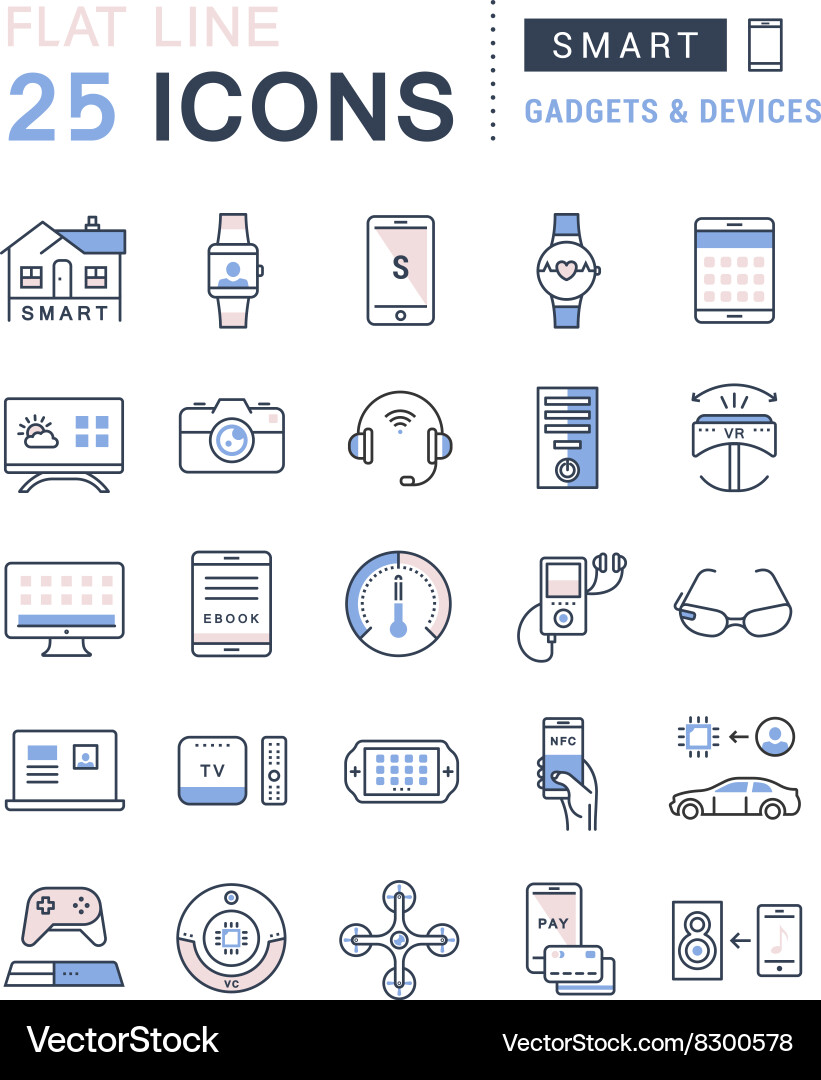 Set flat line icons smart device vector image