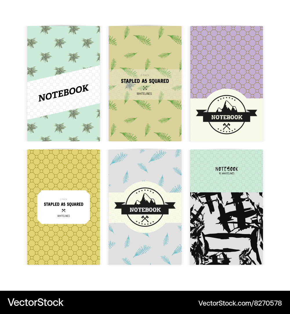 Set of notebook covers with patterns leaves vector image
