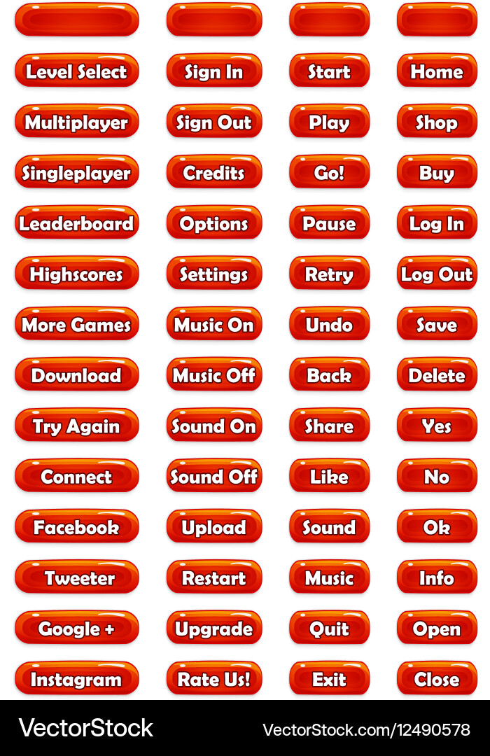 Set of text game buttons in cartoon style vector image