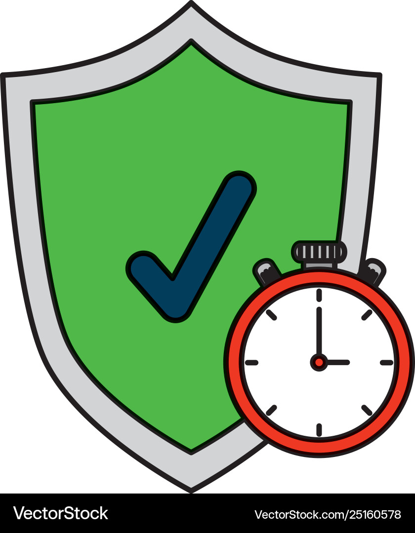 Shield with check symbol and chronometer Vector Image