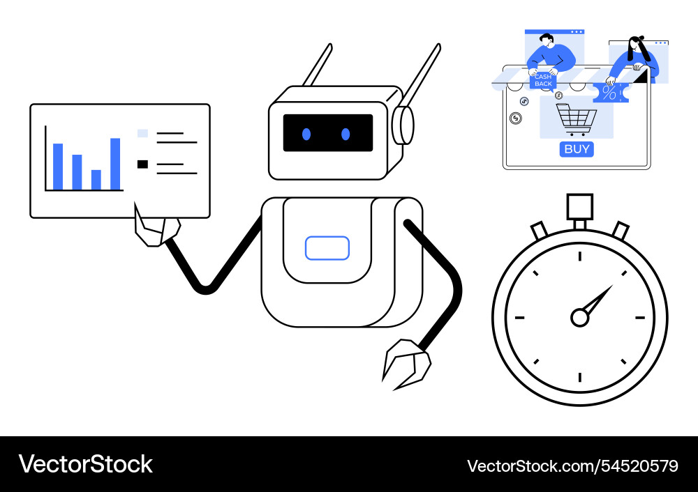 Ai robot analyzing data and monitoring e-commerce Vector Image