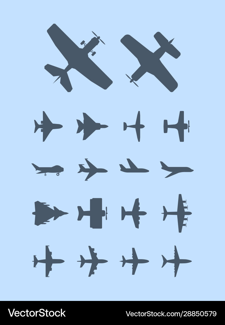 Aircraft silhouettes plane for travellers jet Aircraft silhouettes plane for travellers jet vector image