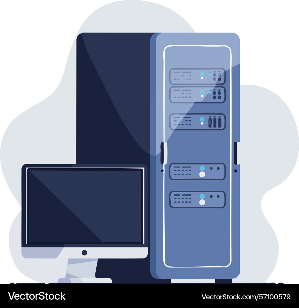 Computer server rack and desktop monitor vector image