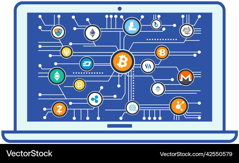 Cryptocurrency exchange and mining program Cryptocurrency exchange and mining program Vector Image