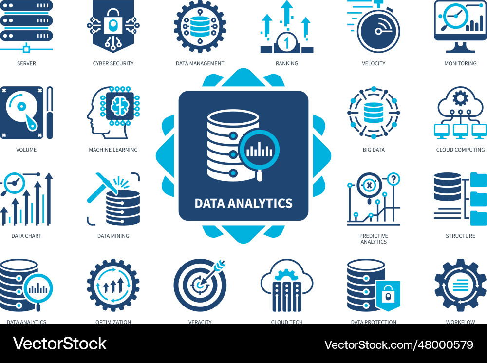 Data analytics solid icon set Data analytics solid icon set vector image