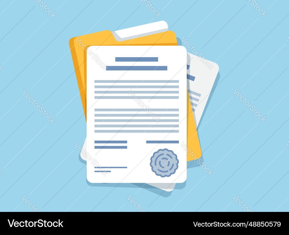 Document folder with stamp and text icon in flat Document folder with stamp and text icon in flat vector image