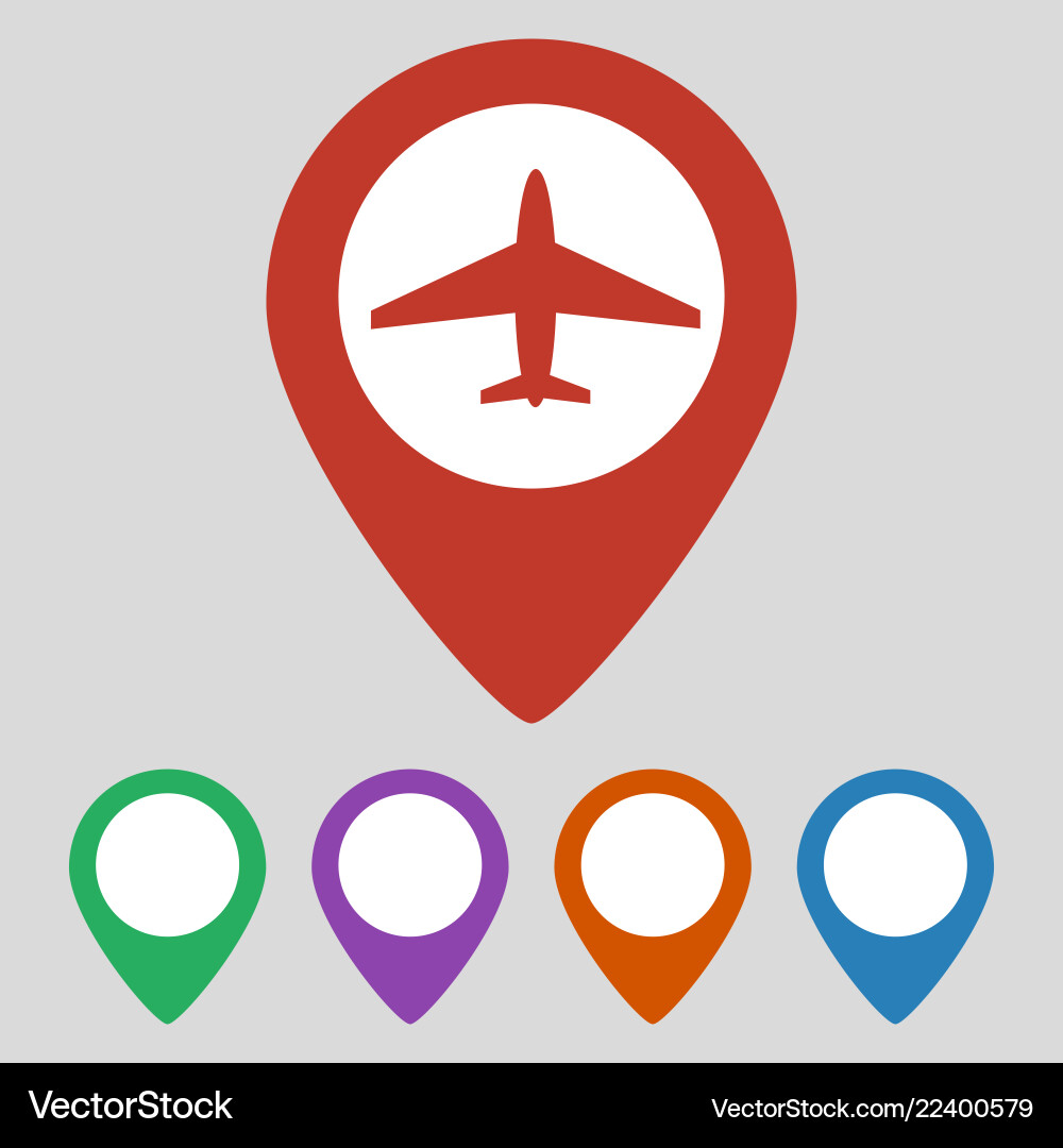 Map pointer with airplane icon on grey background Map pointer with airplane icon on grey background vector image