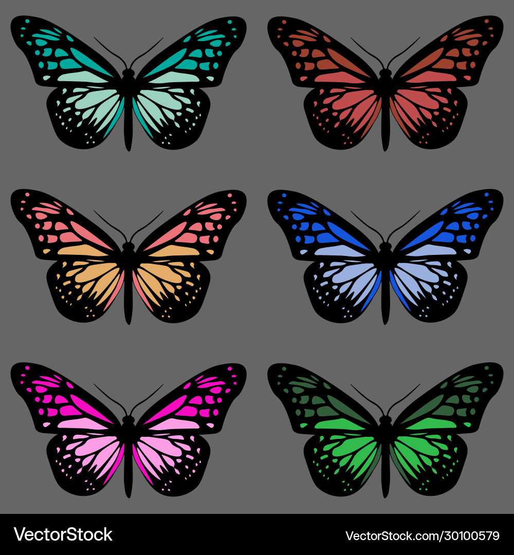 Seamless pattern with six colorful butterflies Seamless pattern with six colorful butterflies vector image