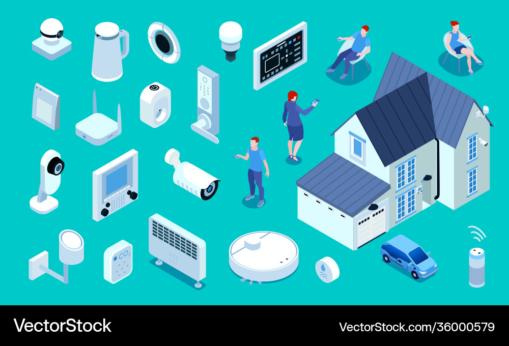 Smart home isometric set vector image