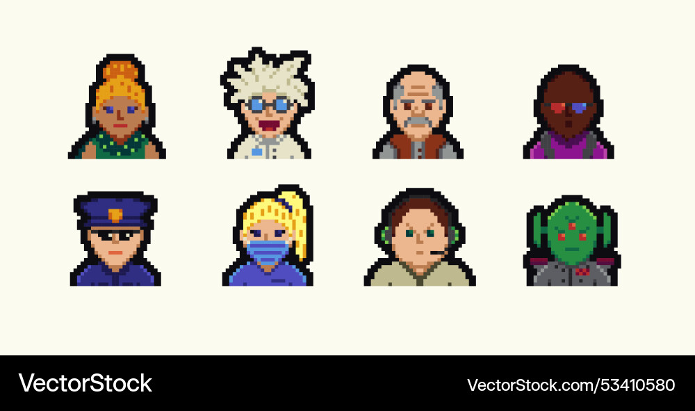 Avatar pixel characters youth men and women Avatar pixel characters youth men and women vector image