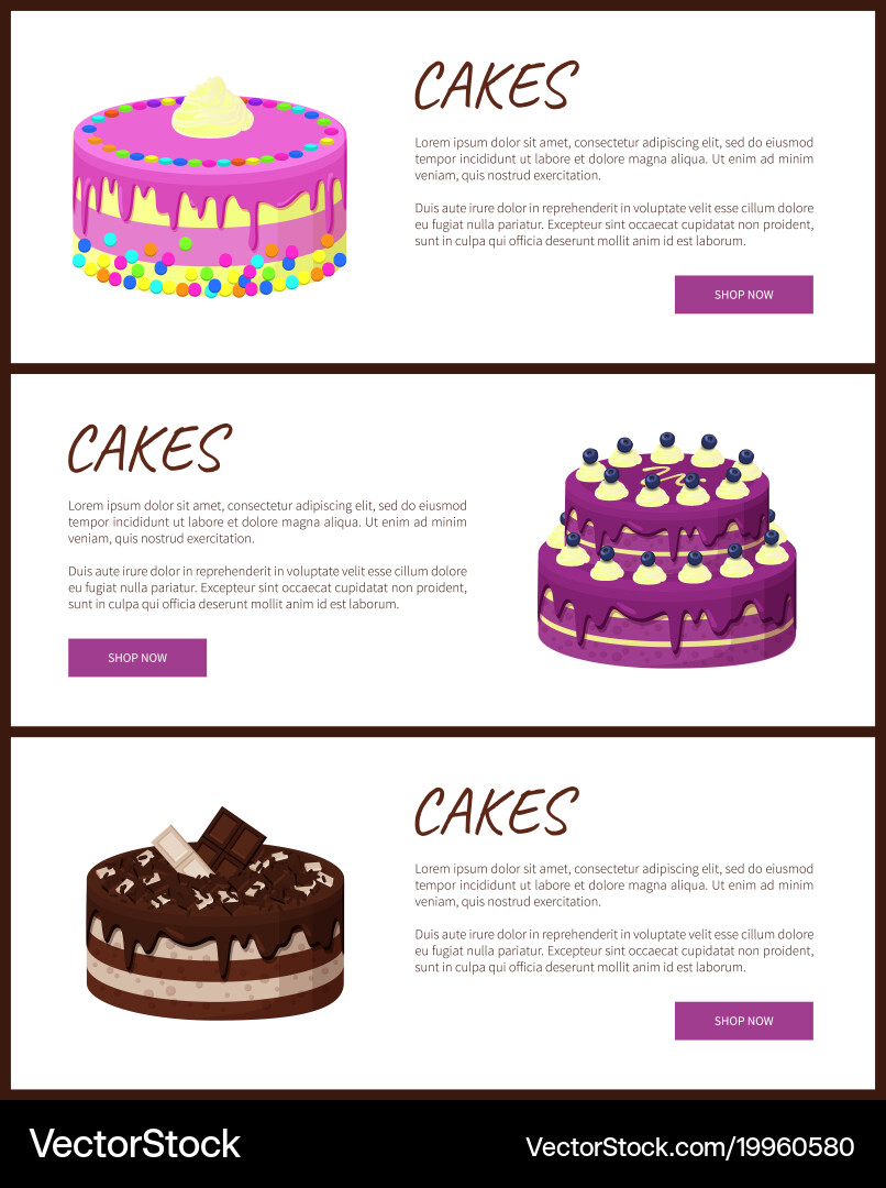 Cakes Abwechslung Seite online shop vektorbild