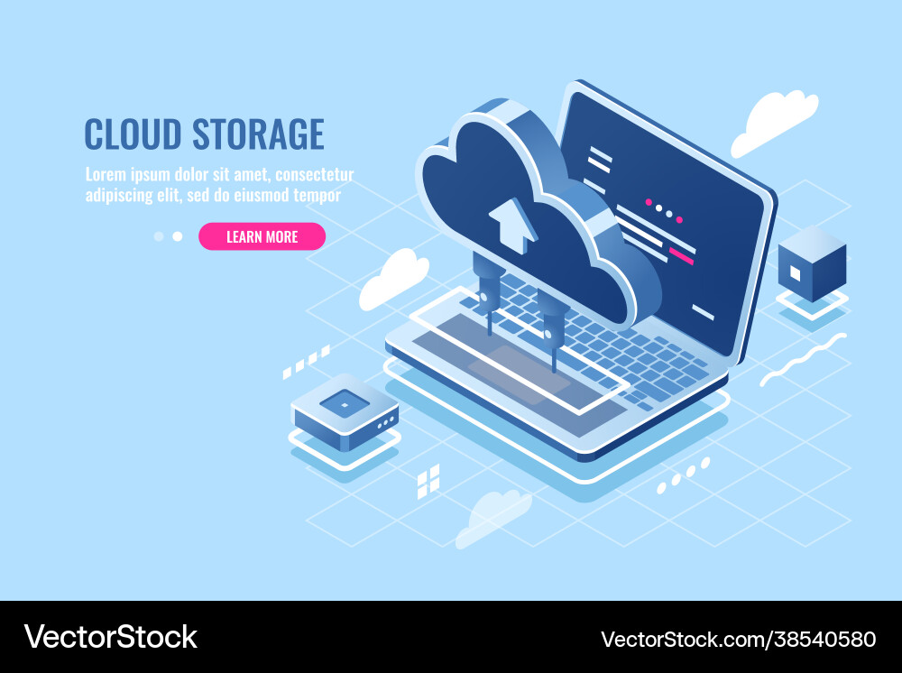 Cloud data storage isometric icon uploading file Cloud data storage isometric icon uploading file vector image