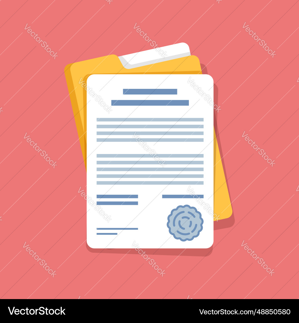 Document folder with stamp and text icon in flat Document folder with stamp and text icon in flat vector image