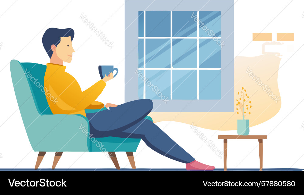 Man relaxing by window with coffee design Vector Image