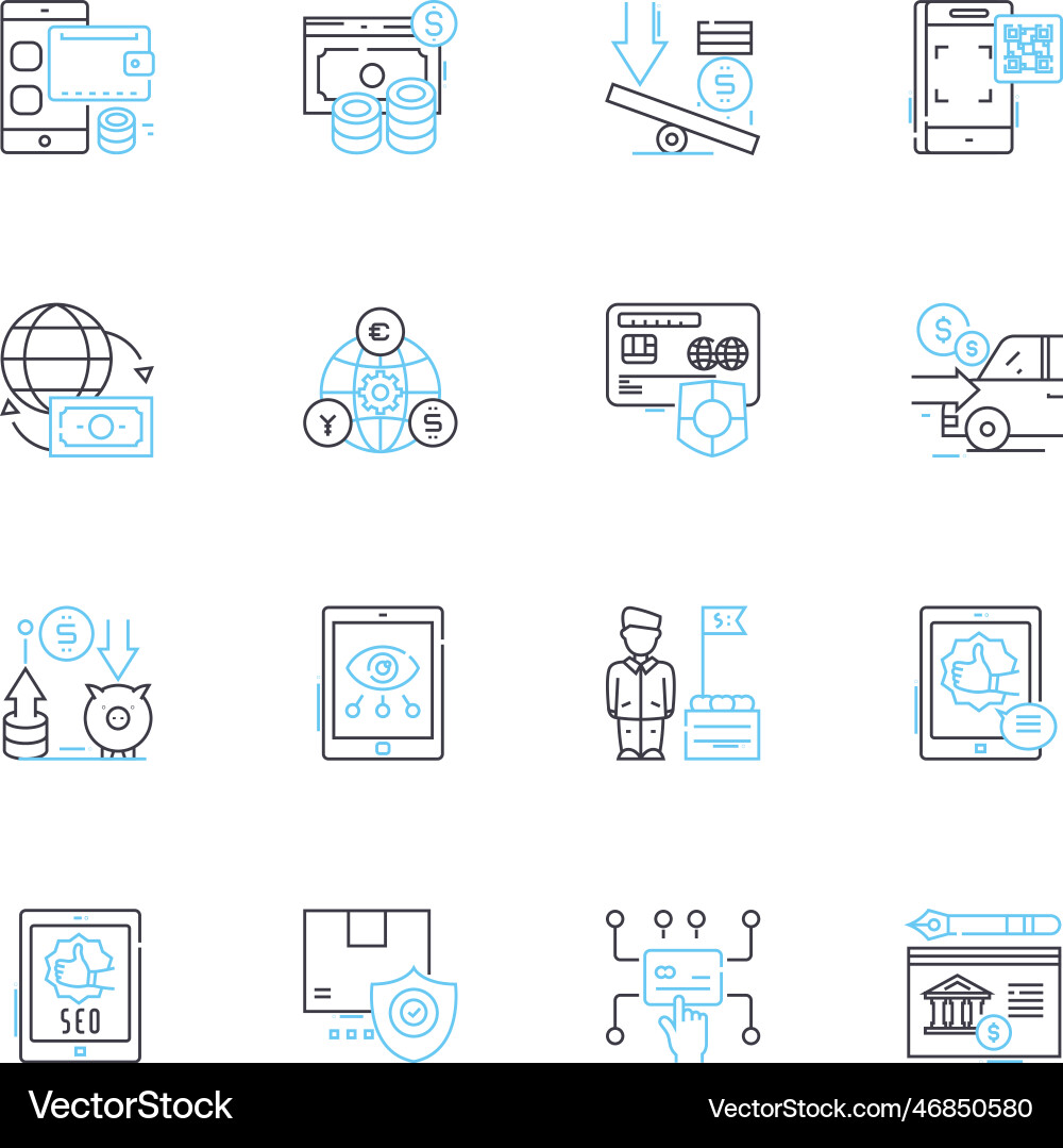Sales tracking linear icons set metrics pipeline Sales tracking linear icons set metrics pipeline Vector Image