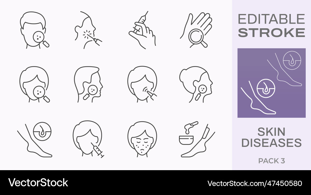 Skin diseases icons such as psoriasis sunburn Vector Image