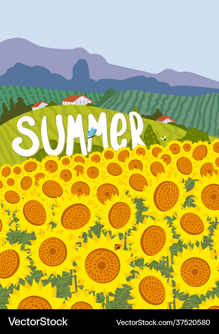 Summer nuture landscape sunflowers yellow floral Summer nuture landscape sunflowers yellow floral vector image