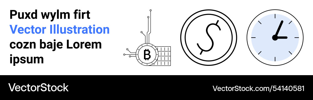 Bitcoin circuit startup success symbol and clock Bitcoin circuit startup success symbol and clock vector image