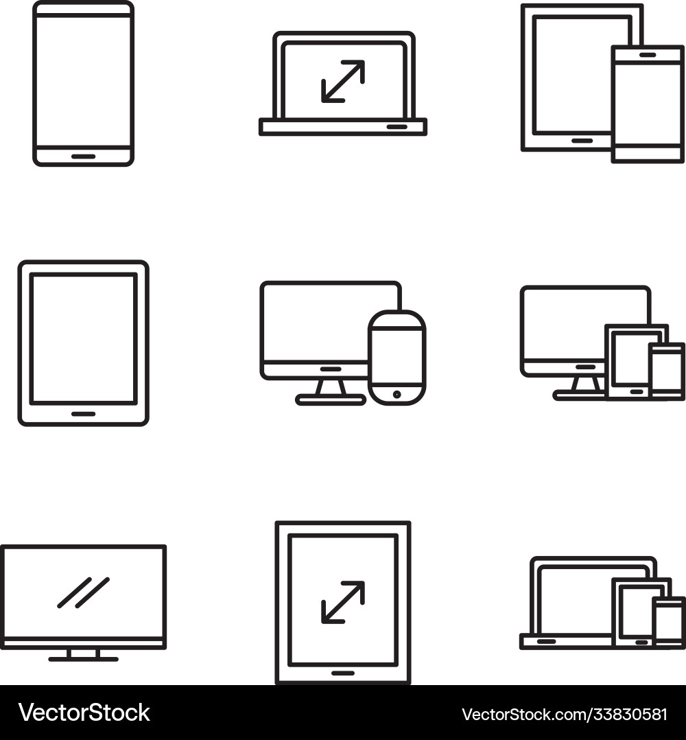 Bundle mockup responsive set line style icons Bundle mockup responsive set line style icons vector image