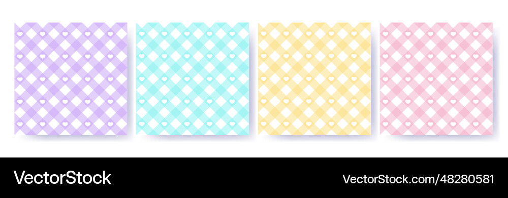 Gingham heart diagonal seamless pattern set Gingham heart diagonal seamless pattern set vector image