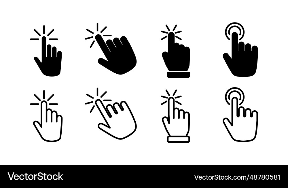 Hand click icon clicking finger pointer Hand click icon clicking finger pointer vector image