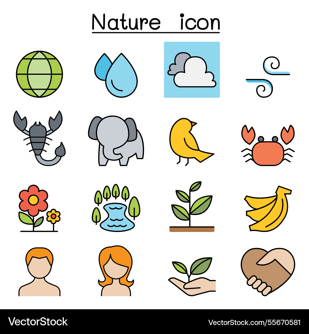 Nature and environment icon set in color line Nature and environment icon set in color line vector image