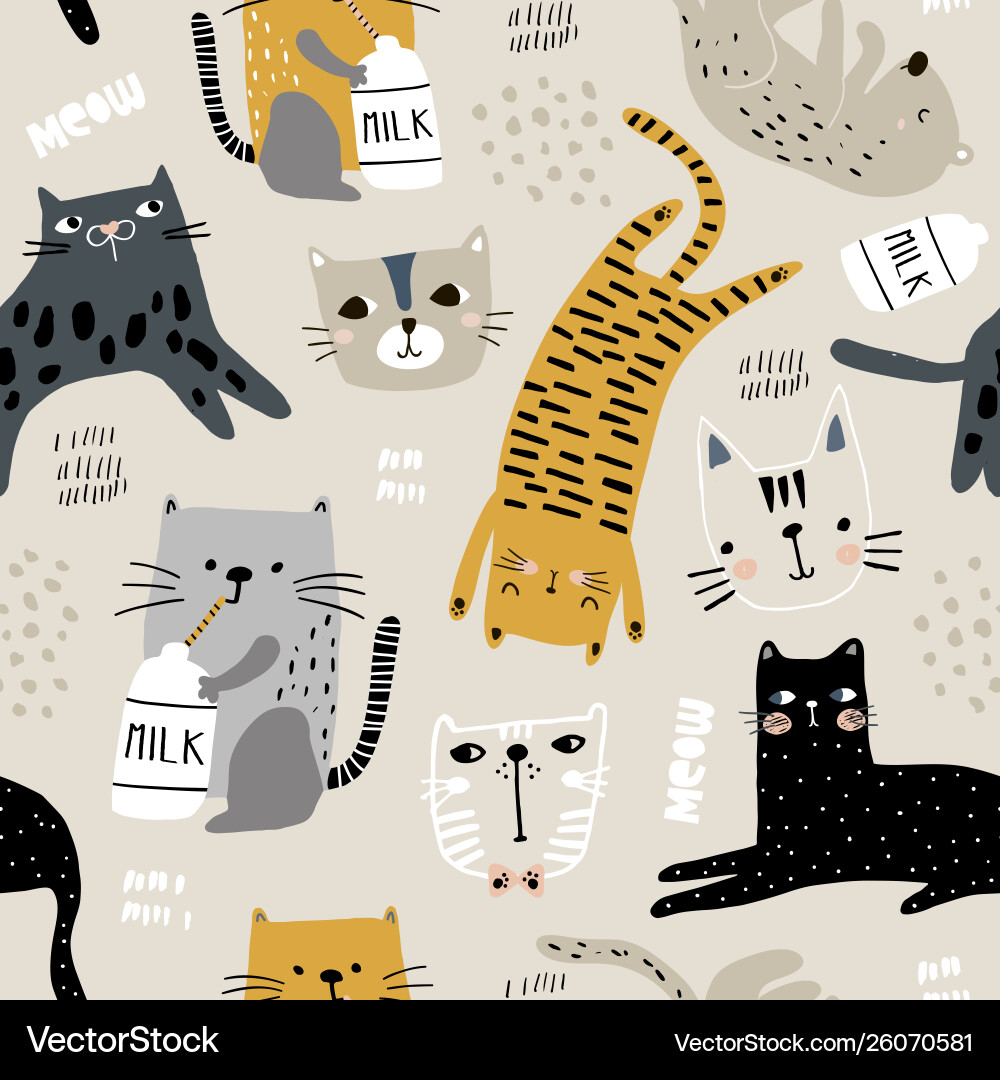 Seamless pattern with different funny cats Seamless pattern with different funny cats vector image