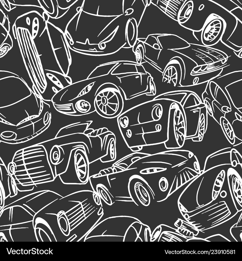 Seamless pattern with handwritten cars vector image