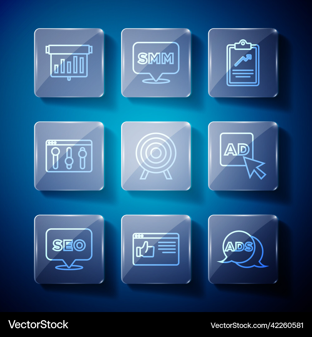 Set line seo optimization browser window Set line seo optimization browser window Vector Image