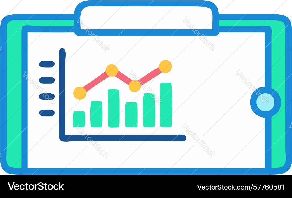 Tablet with bar chart icon - mobile data vector image