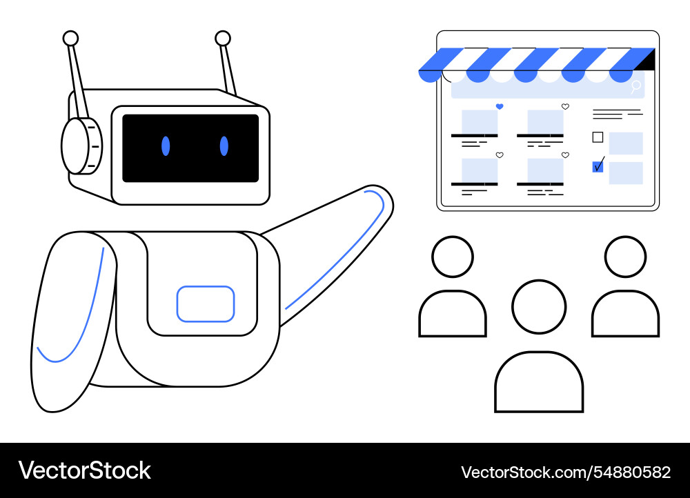 Ai robot interacting with multi-user e-commerce Ai robot interacting with multi-user e-commerce vector image