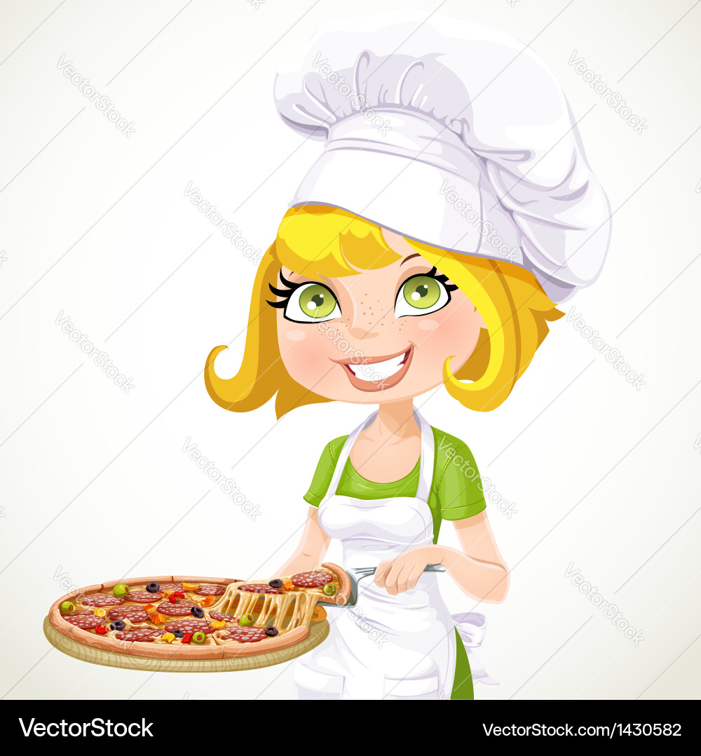 Blond Girl Chef with Pizza – Royalty-Free Vector | VectorStock, image size:1000x1078