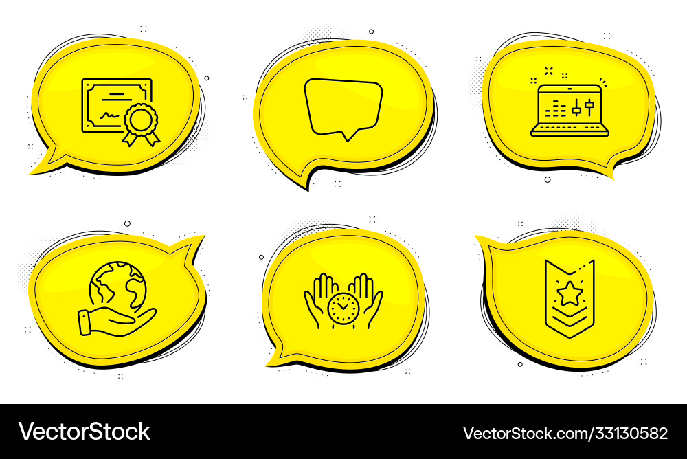 Chat message safe time and sound check icons set Chat message safe time and sound check icons set vector image