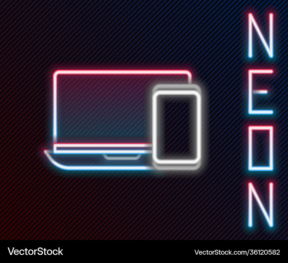 Glowing neon line computer monitor and mobile Glowing neon line computer monitor and mobile vector image