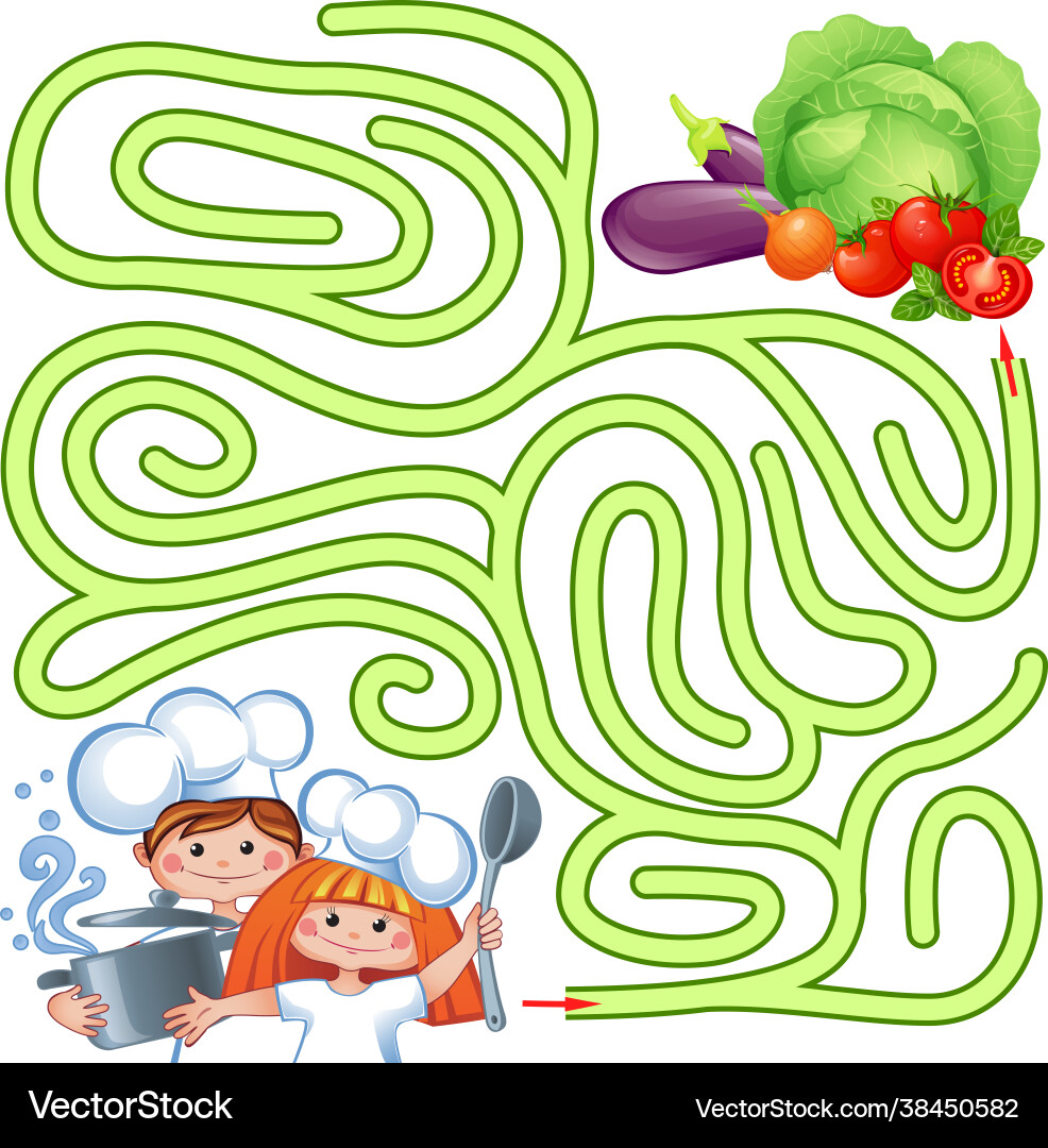 Kids Vegetable Maze Puzzle Game Vector Image