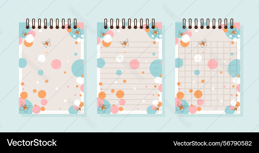 Notebook paper set with grid lined and blank Vector Image