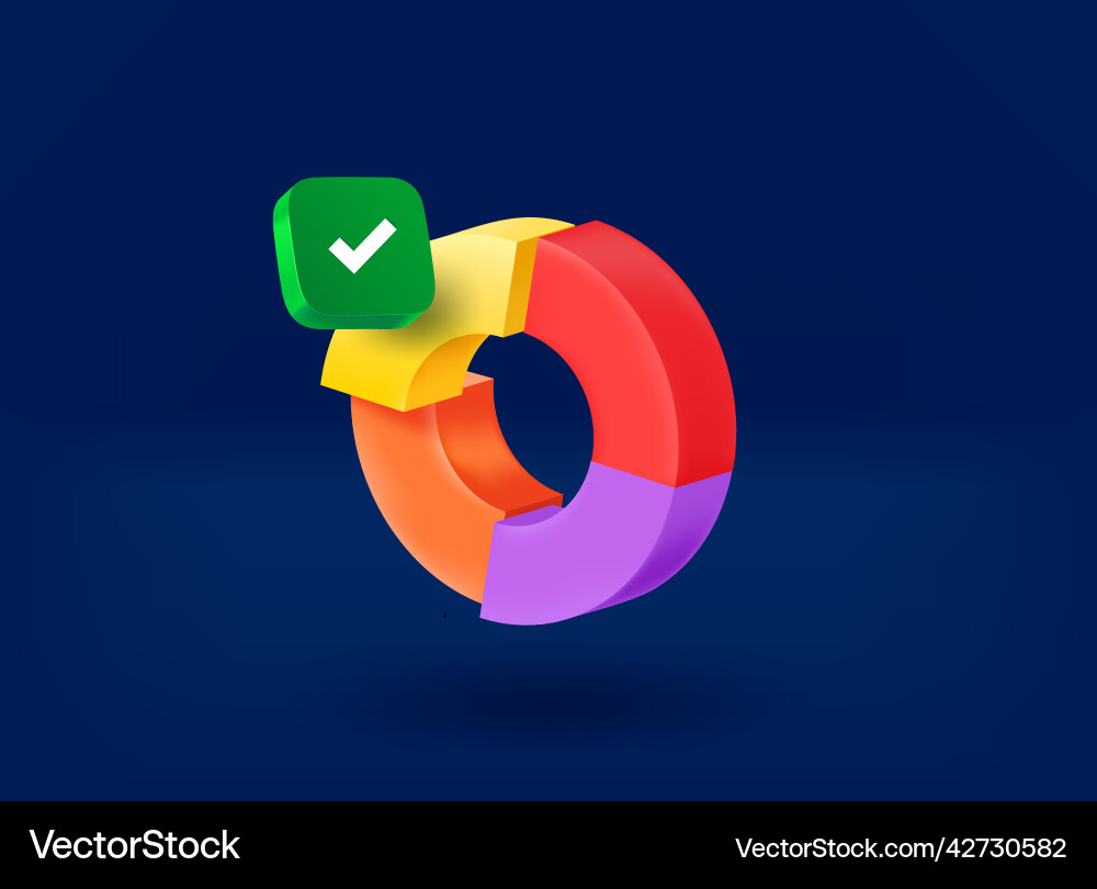 Pie chart with checkmark icon 3d vector image