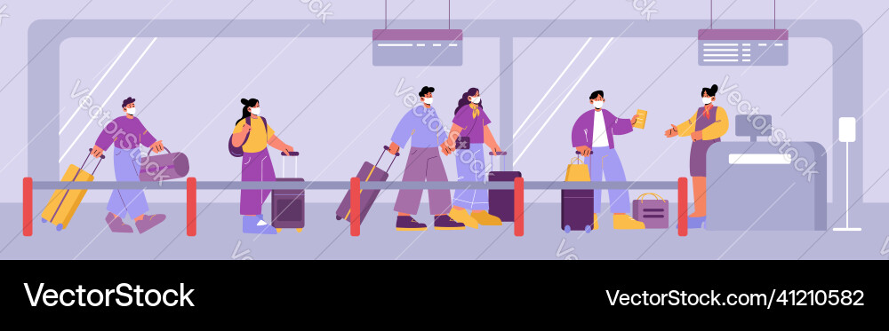Queue in airport people wait line for check vector image