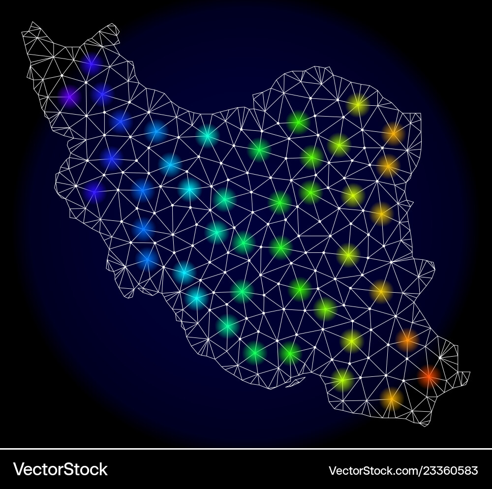 Polygonal network mesh map of iran with bright vector image