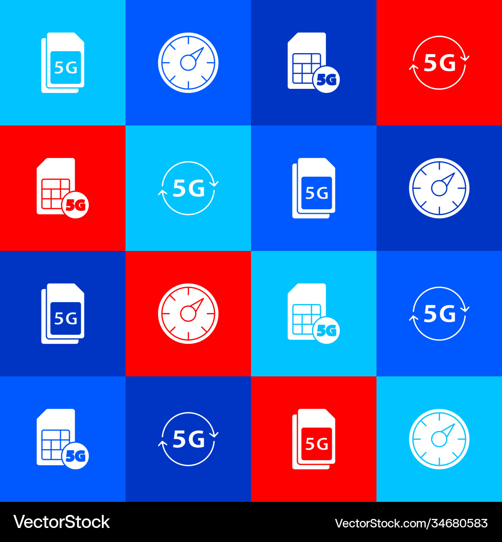 Set 5g sim card digital speed meter and network Set 5g sim card digital speed meter and network vector image