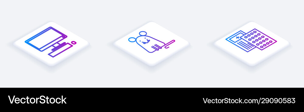 Set isometric line computer monitor with keyboard Vector Image