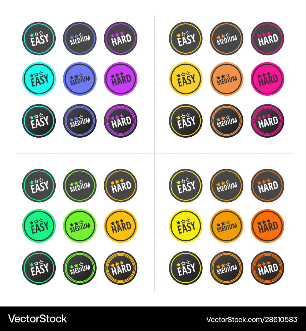 Set labels gradation levels difficulty Set labels gradation levels difficulty vector image