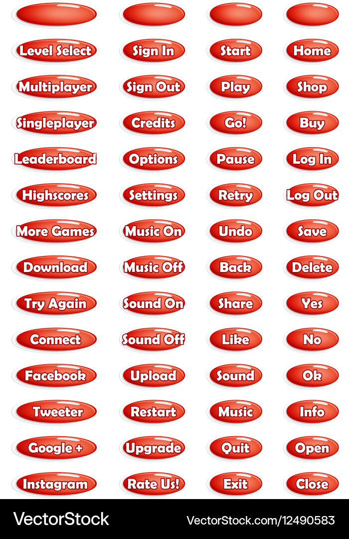Set of text game buttons in cartoon style Vector Image